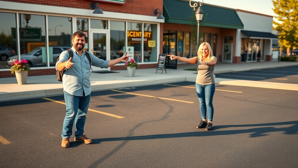Happy Muskegon business owners celebrate a newly sealed cost-effective asphalt parking lot, highlighting safety and property value