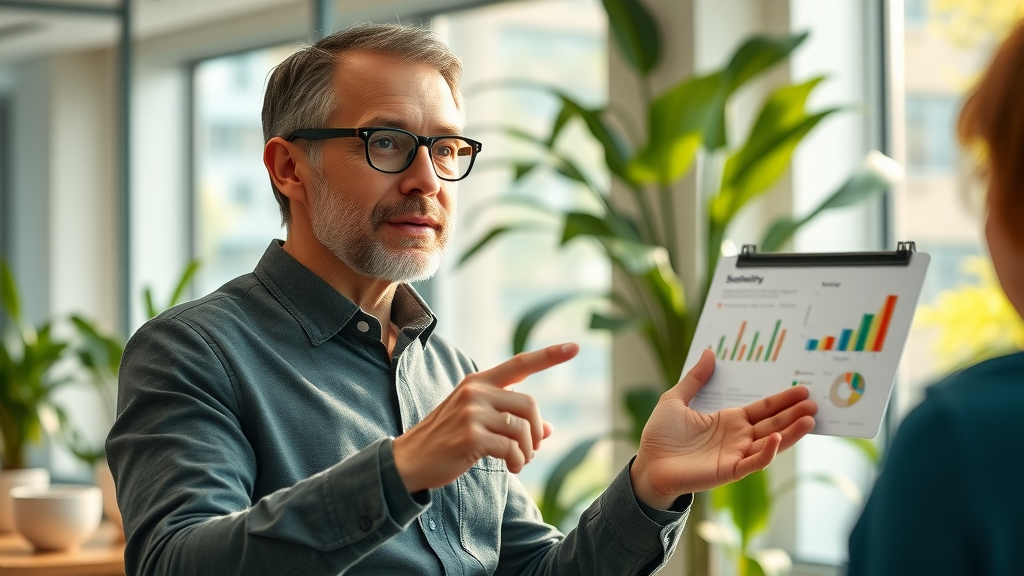 visionary nonprofit leader presenting sustainability strategy for nonprofit organizations