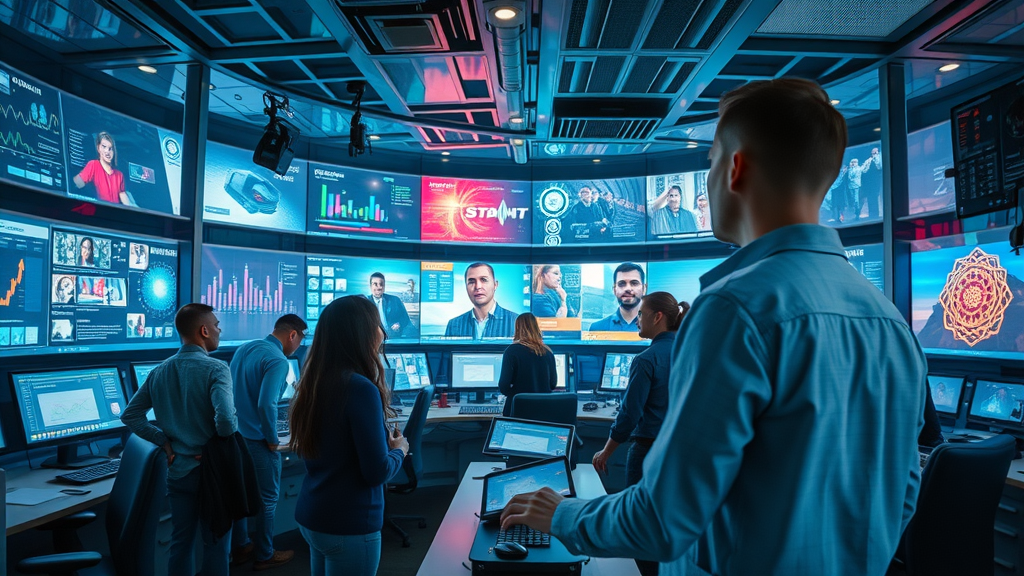 Building media infrastructure via futuristic multimedia control center with digital panels