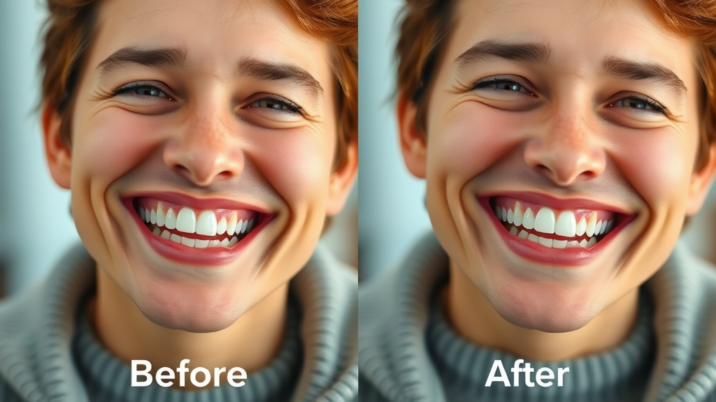 Before and after results of teeth whitening in Miami, showing a confident smile with improved oral health