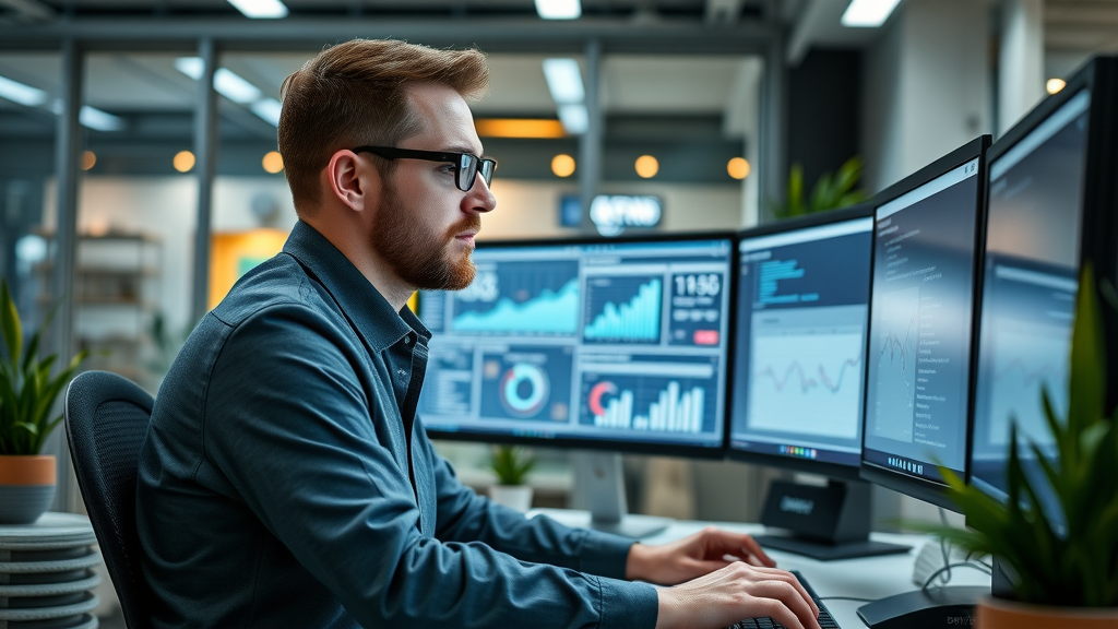 Professional marketer launching a digital marketing campaign for Monmouthshire local business, focused with campaign dashboards, digital marketing Monmouthshire