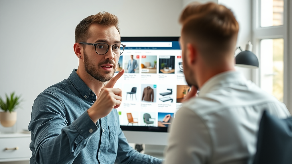 User selecting professional Shopify theme on computer, overlooking theme gallery in a modern home office