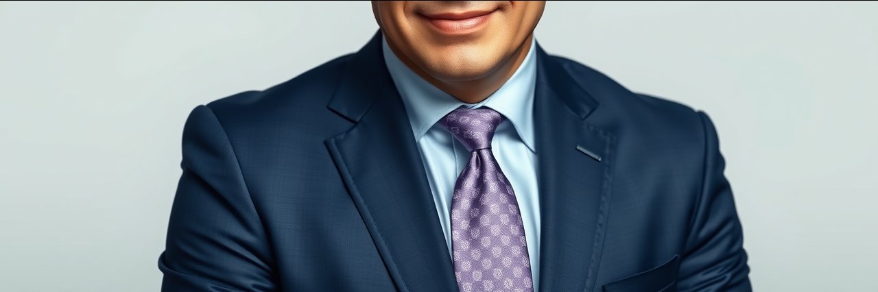 Businessman headshot for high-end real estate marketing in navy suit.
