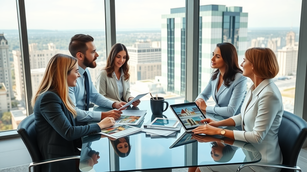Real estate agents collaborate in office discussing steps in the home selling process