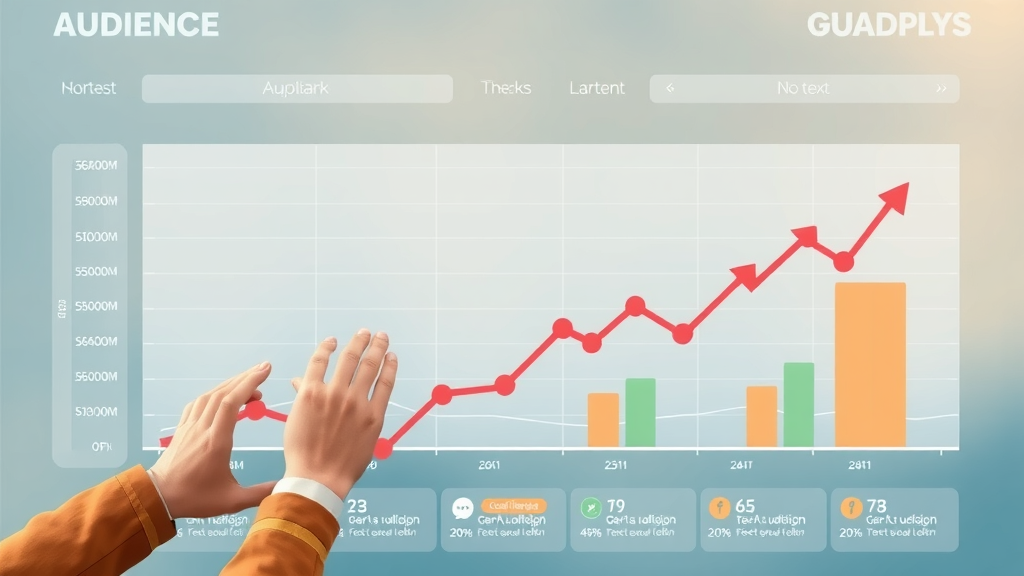 creative infographic charting audience engagement growth and interaction over time with vibrant arrows and icons, no text present