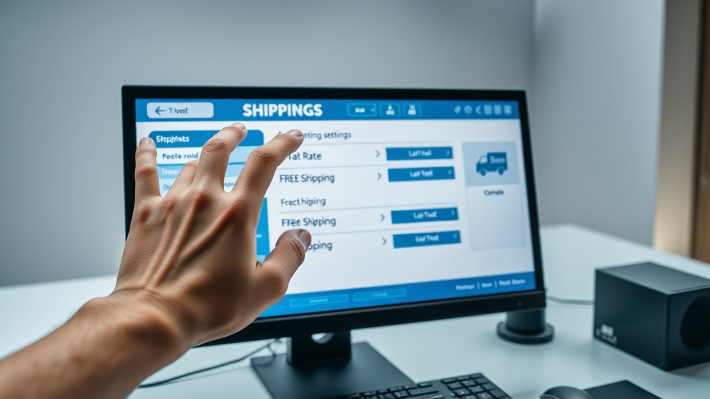 User adjusting Shopify shipping settings on detailed dashboard in sleek, modern desktop workspace.