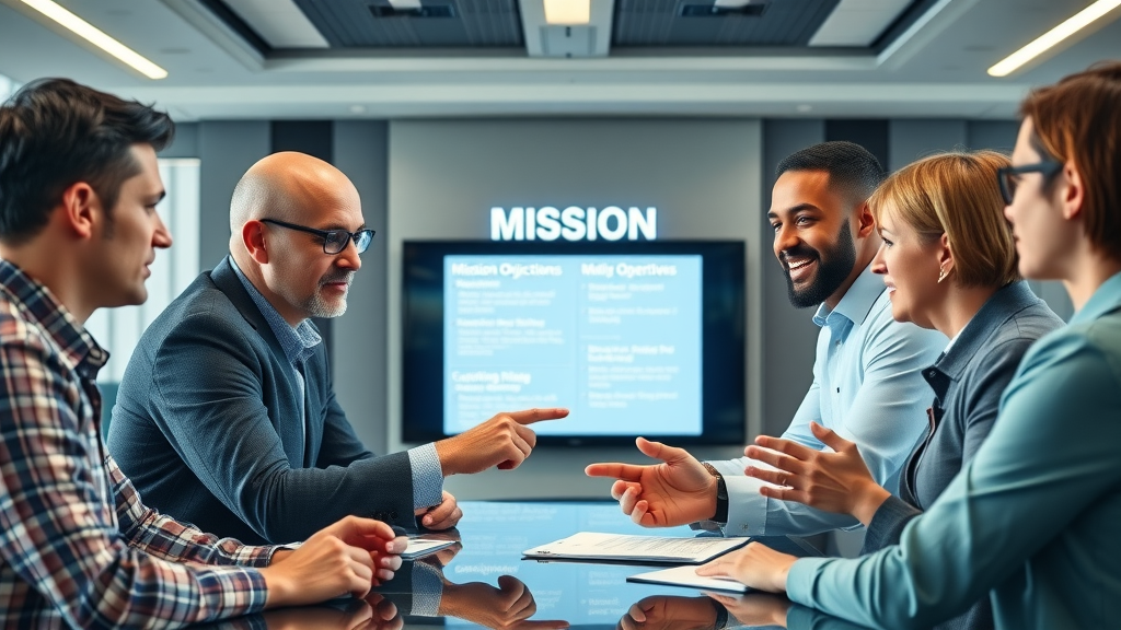 focused leadership team reviewing mission statement to address nonprofit core issue