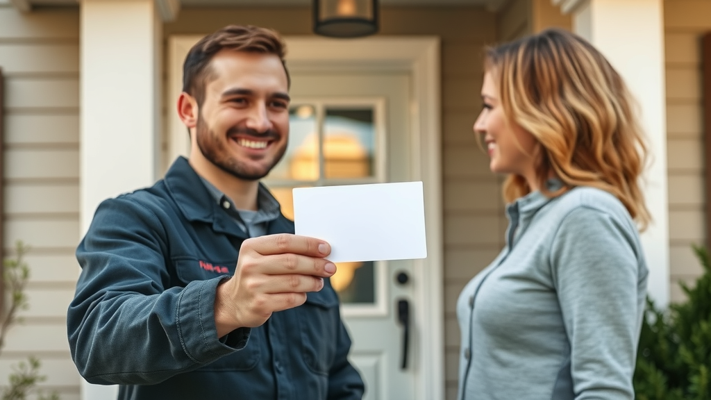 hvac technician encouraging homeowner to leave online review for hvac company