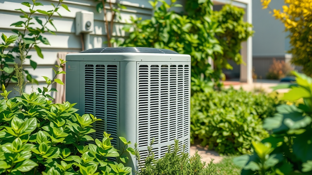 Outdoor HVAC unit maintained in a clean, green home environment