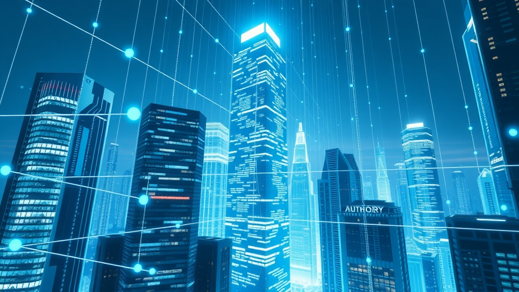 visualizing website authority through digital skyscrapers and connecting lines, showcasing domain growth from link building strategies