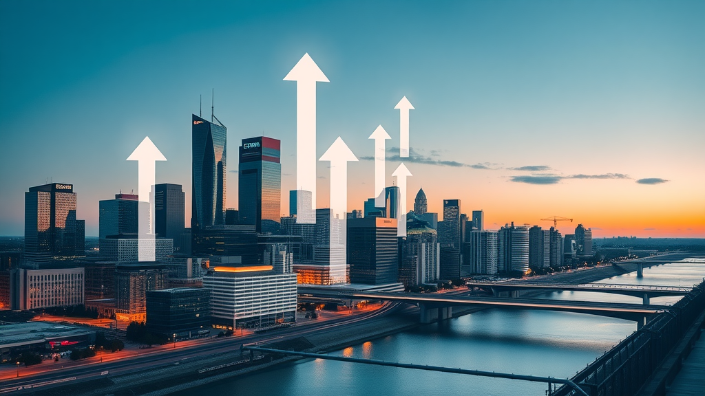 Edmonton skyline with digital growth icons representing SEO services success