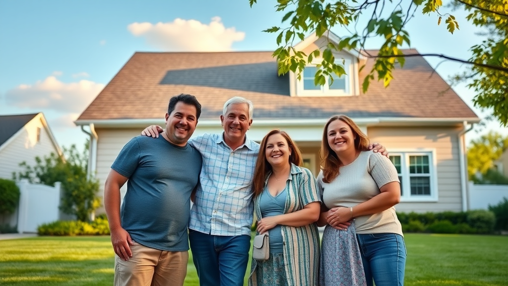 Staten Island happy homeowner family with new roof, reliable roofing company customer service success story