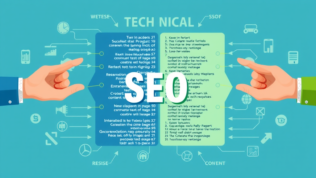 technical seo vs on-page seo infographic code and content comparison