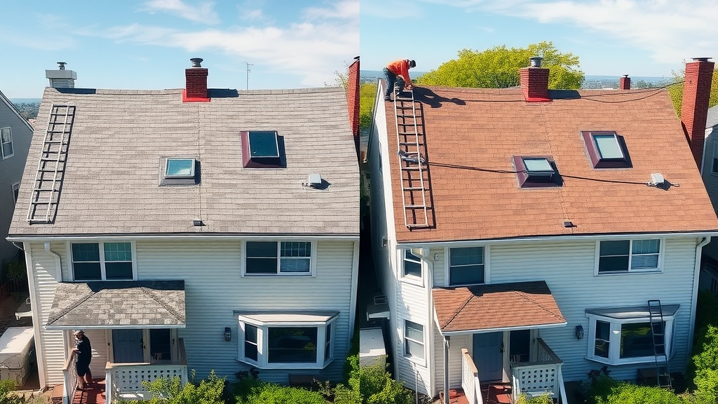 affordable roofing - side-by-side of roof repair and full replacement in Staten Island