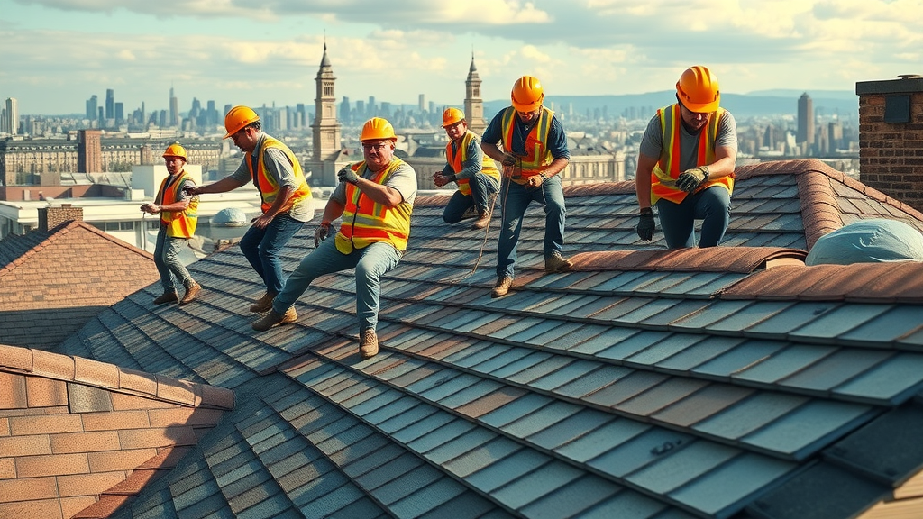 Roofing team in action on Staten Island, repairing shingle, flat, and tile roofs; roofing services staten island