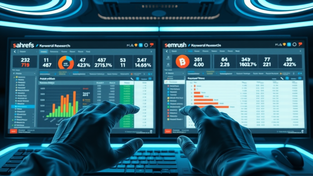 keyword research tool dashboards, research tool, keyword tool, free keyword research, SEMrush, Ahrefs, analytics split screens