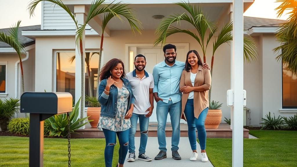 Young family outside a modern home representing home warranty options