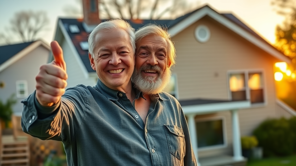 affordable roofing staten island - happy homeowner thumbs up newly repaired roof Staten Island