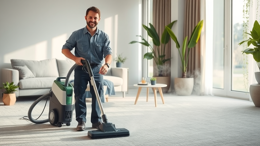 Professional using eco carpet cleaning machine for healthy home environment