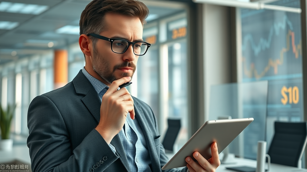discretionary income financial analyst reviewing affiliate marketing data in modern office