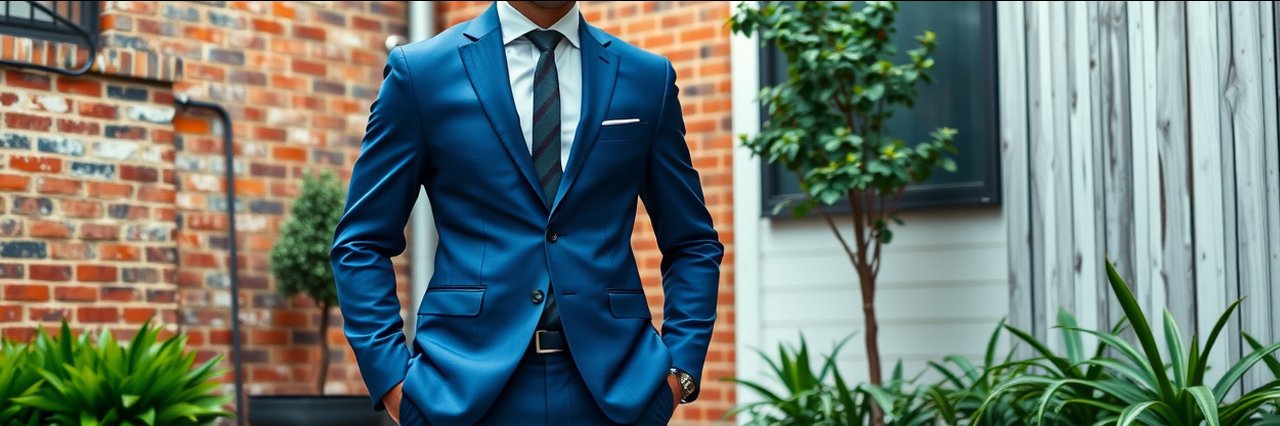 Man in blue suit stands by renovated brick building, targeted renovations concept