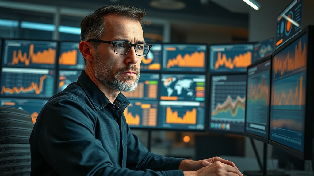 Website audit analyst reviewing SEO analysis dashboards for site optimization