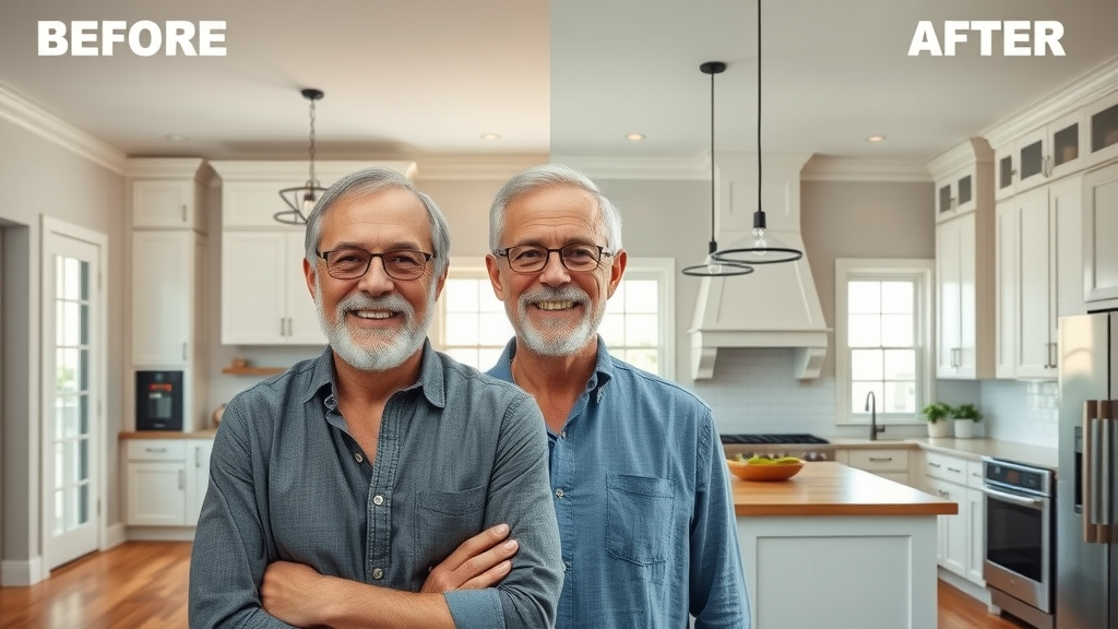 Before and after kitchen remodel; home remodeling success story for general contractor blog