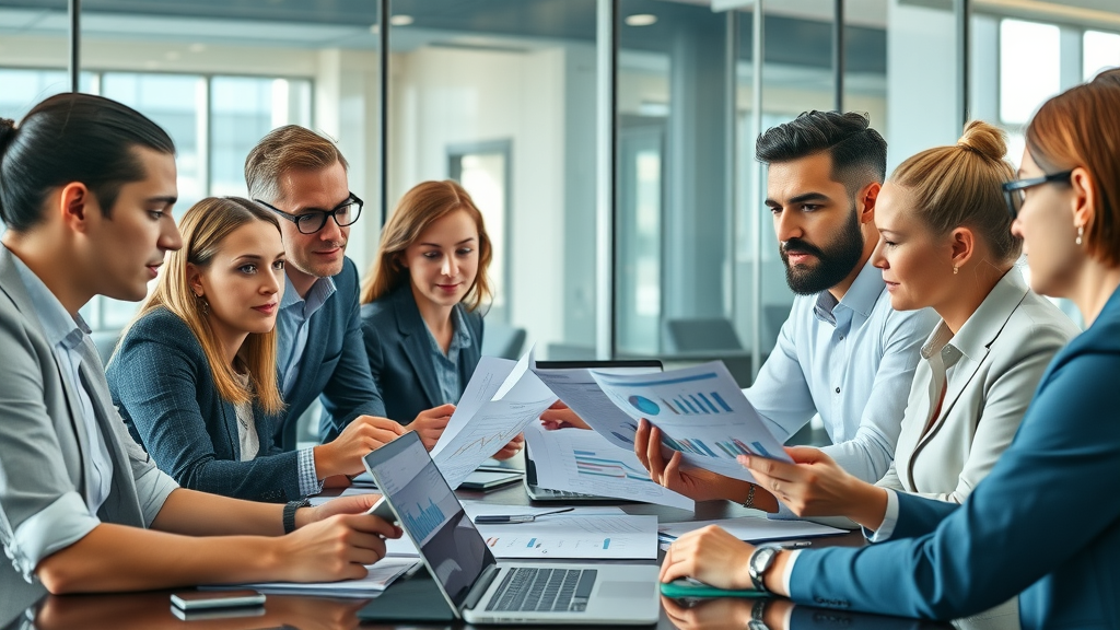 dei consultants analyzing workplace data in a diverse corporate meeting, modern office boardroom