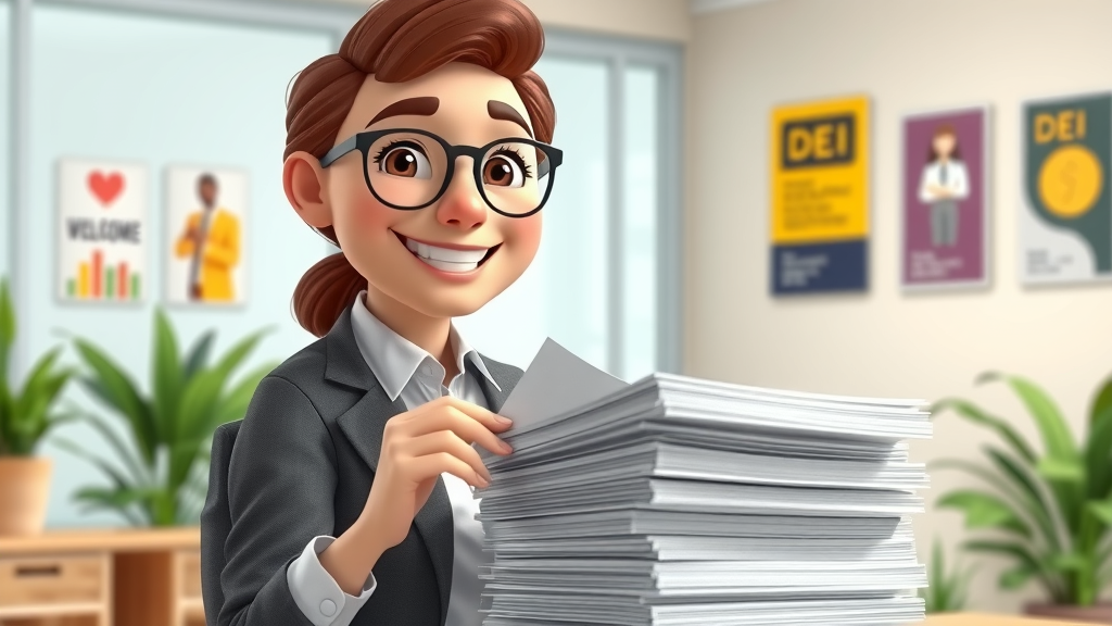 optimistic hr manager preparing dei consulting assessment forms for company use