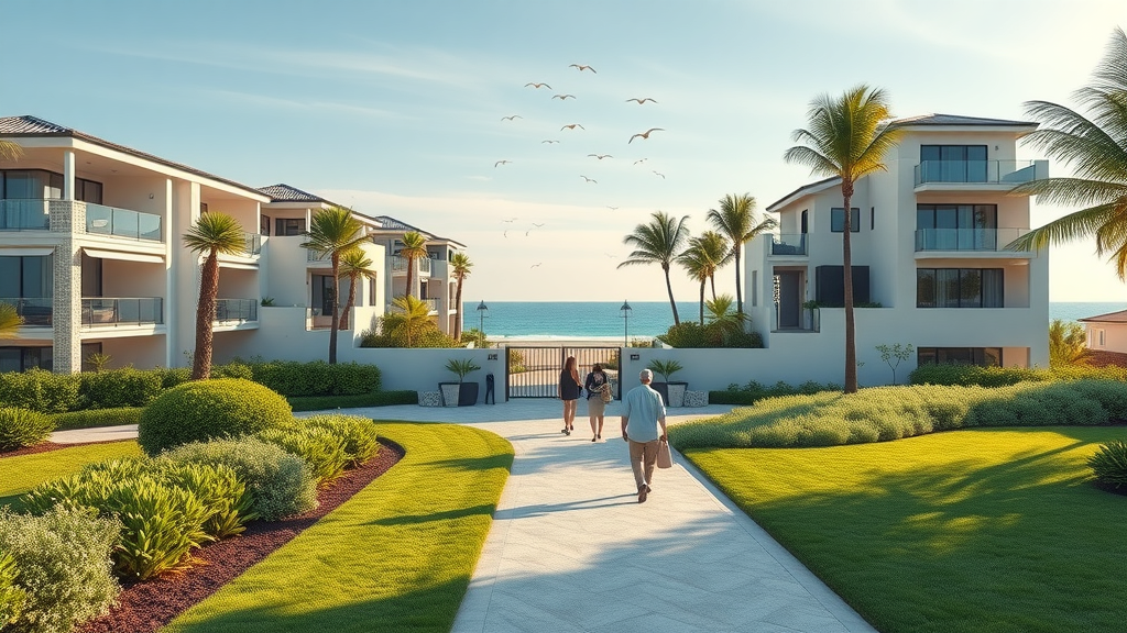 Luxury coastal living enclave with modern beachfront homes and community