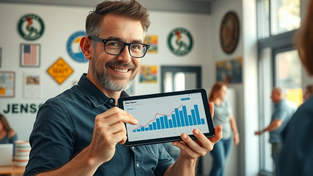 video marketing jensen beach, local business owner analyzing video analytics data inside Jensen Beach office