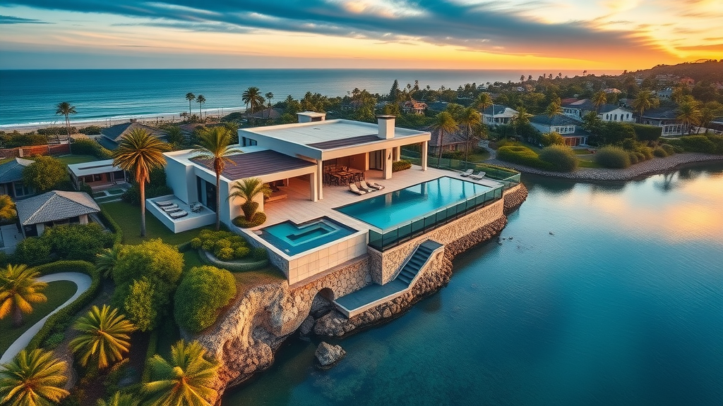 Aerial view of luxury property highlights high-end real estate marketing appeal.