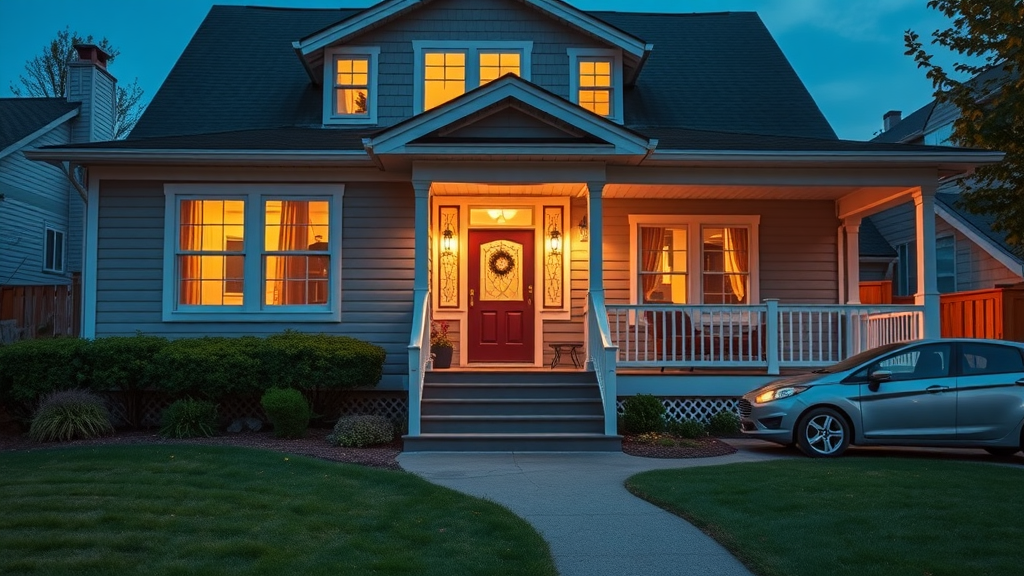 Move-in ready home at twilight with glowing windows, home selling tips focus