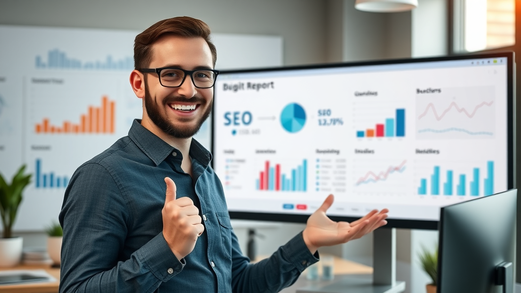 trustworthy digital marketer explaining white hat link building practices with SEO charts, agency workspace