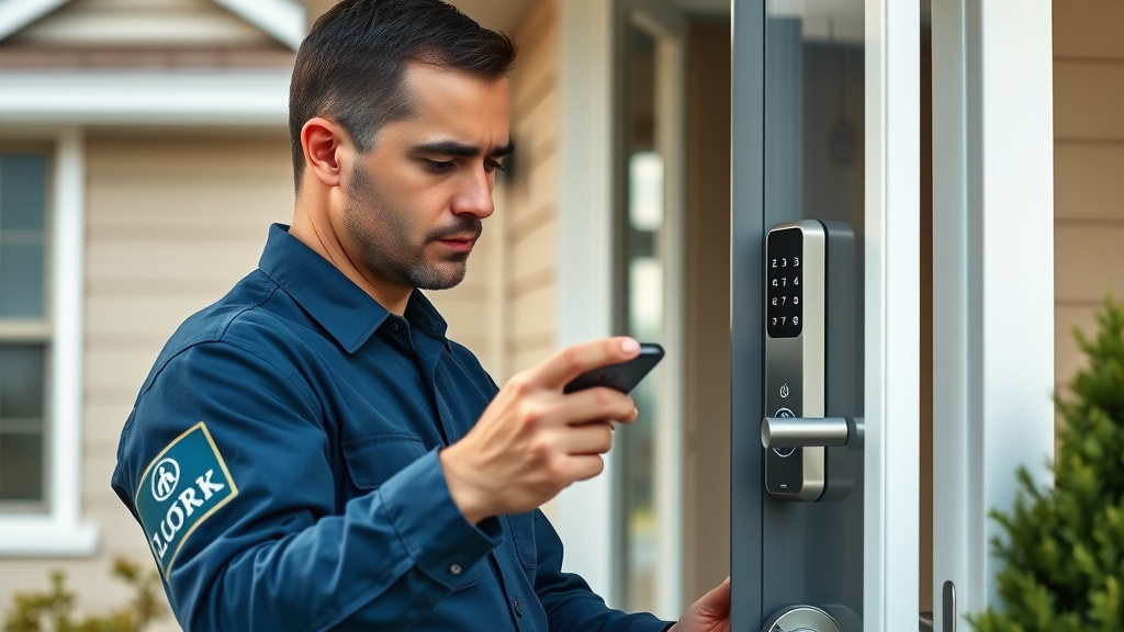 Top locksmith Lafayette expert installing smart lock on modern door