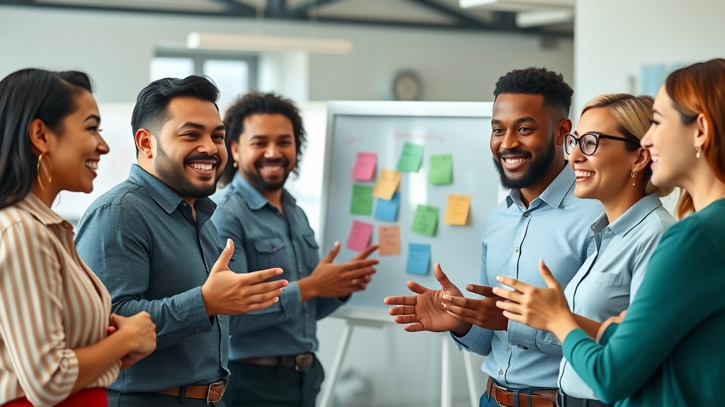 motivated multicultural consulting team collaborating on dei consulting strategy