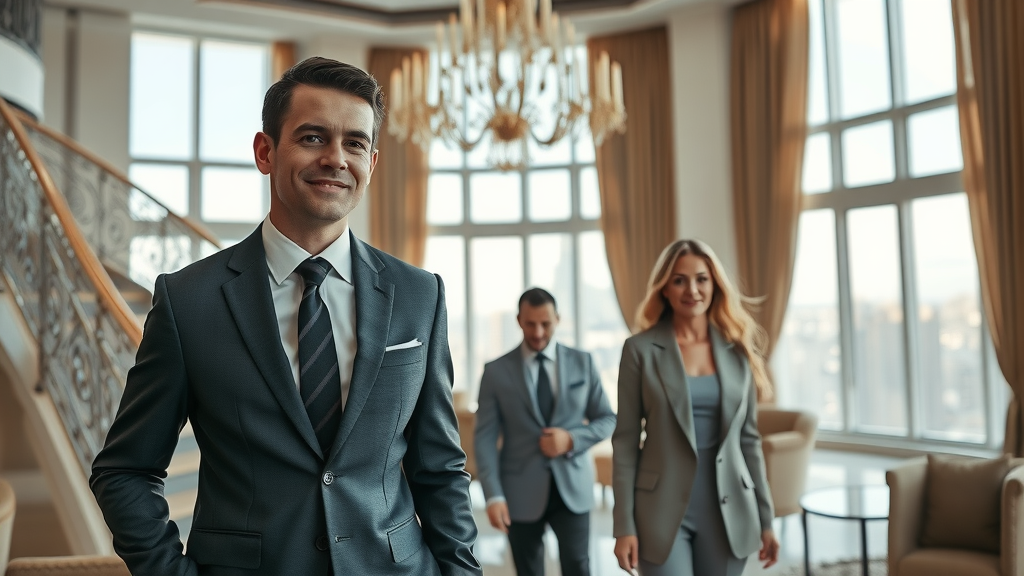 Agent uses high-end real estate marketing to present a luxury home tour.