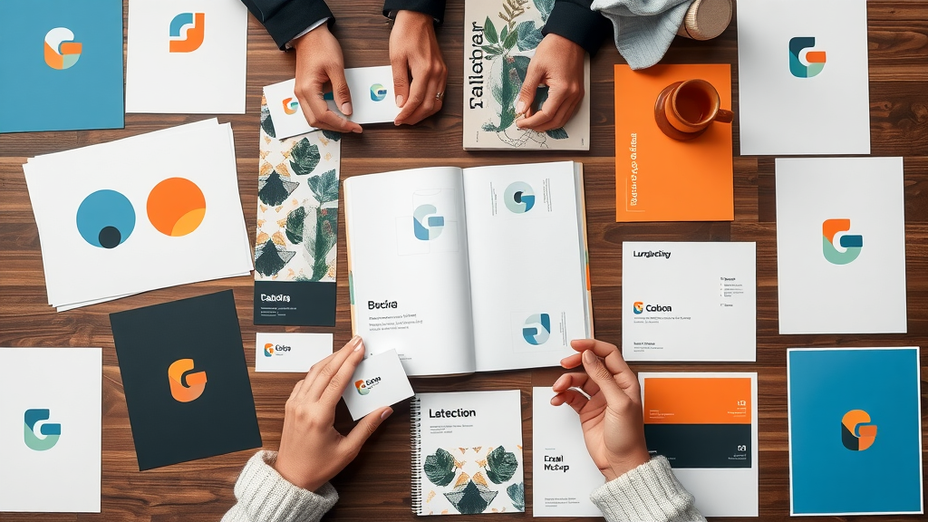 Portfolio spread of creative marketing services for Monmouthshire businesses including branding materials and design assets.