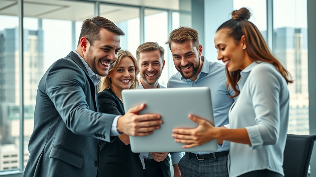 Content marketing agency services for businesses - vibrant business team collaborating in a modern office