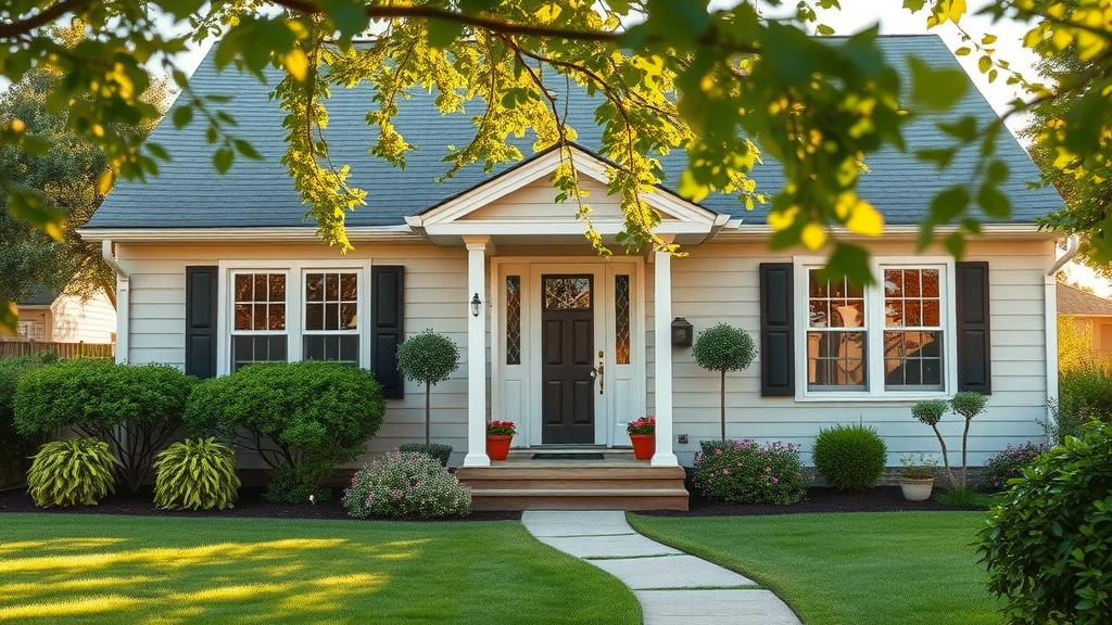 inviting suburban home exterior St. Andrews Manitoba selling your home, lush green yard, high fidelity photorealistic, warm sunlight