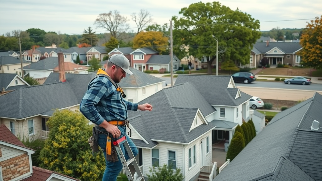 Roofing contractor inspecting residential roof in Staten Island, reliable roof maintenance staten island neighborhood