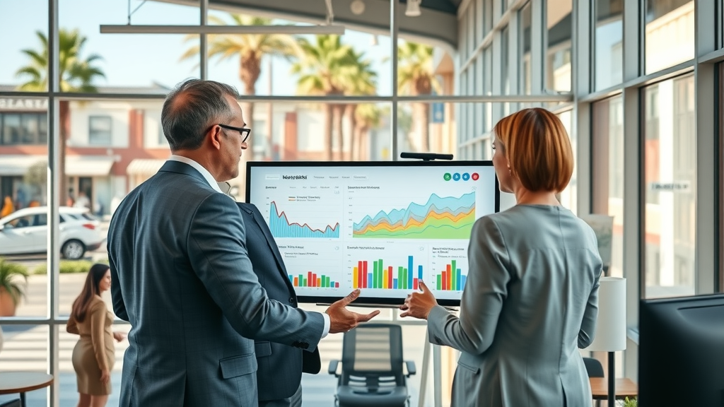 Real estate professionals analyzing market trends in Newport Beach office