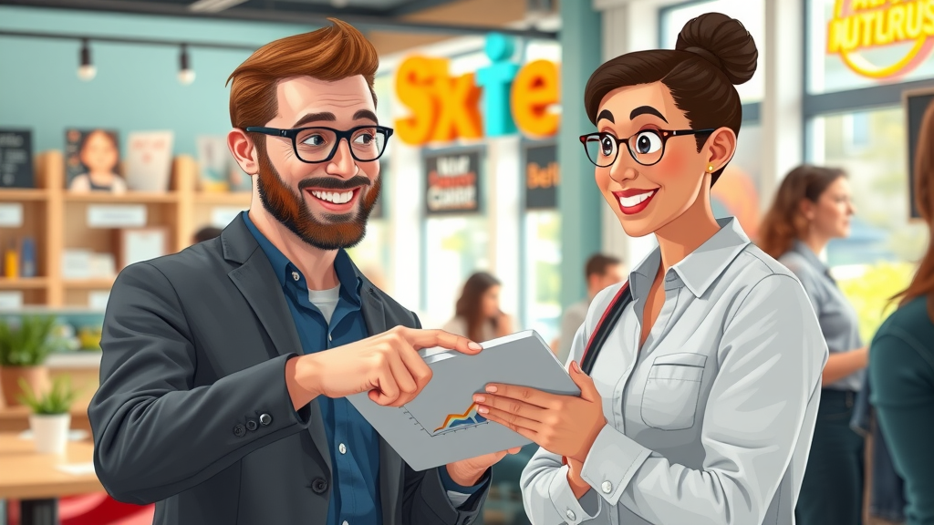 Helpful marketing consultant advising small business owner - digital marketing and online presence, monmouthshiremedia marketing