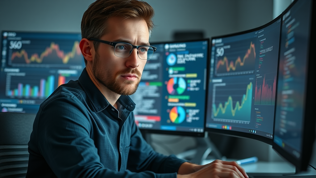 SEO specialist using SEO techniques on website code and analytics dashboards.