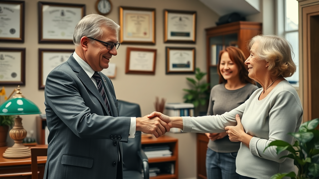 Personal injury law attorney supporting grateful client and family