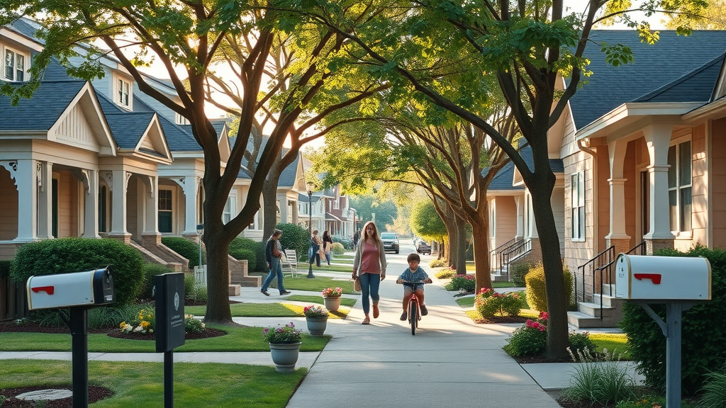 Family neighborhood of Orange County homes with children playing outdoors