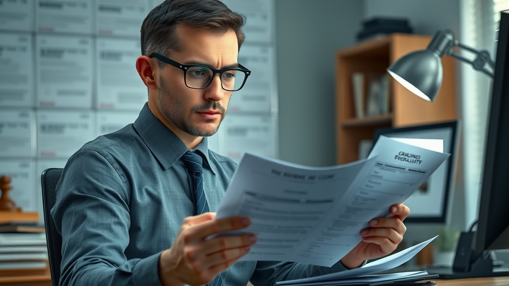 Compliance officer reviewing legal documents ensuring safe employer cost reduction strategies