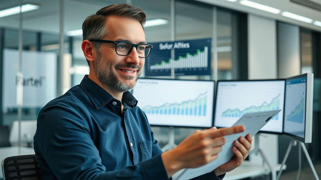 SEO analyst reviewing before and after optimization analytics charts