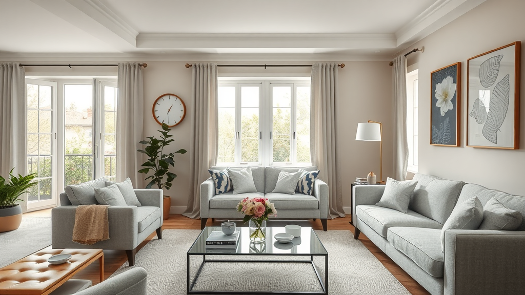 Beautifully staged living room bright with natural light, home selling tips