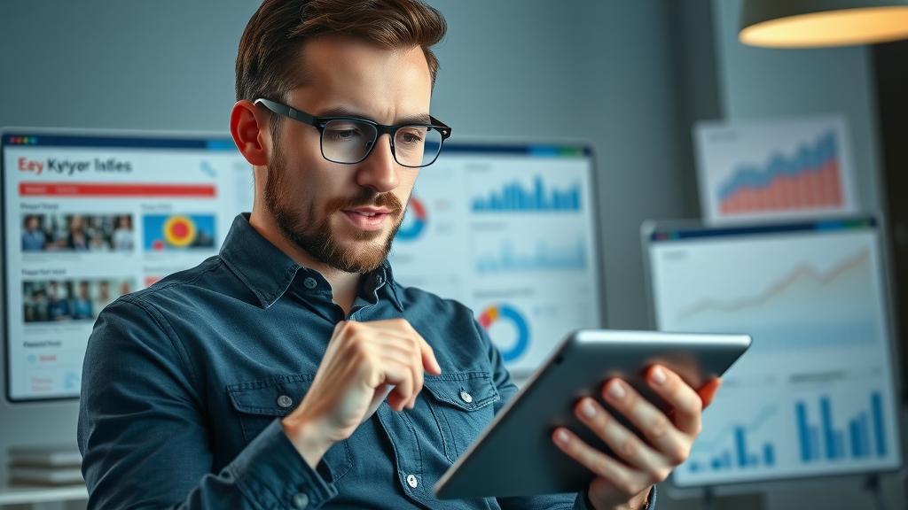 keyword research tool in use: marketer analyzing competitor keyword research, competitor data, search tool, research tool, competitive analysis